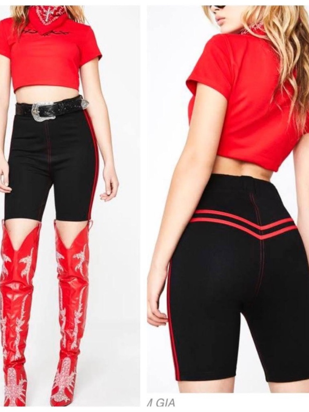 I.AM.GIA Black Biker Shorts with Red Stitching